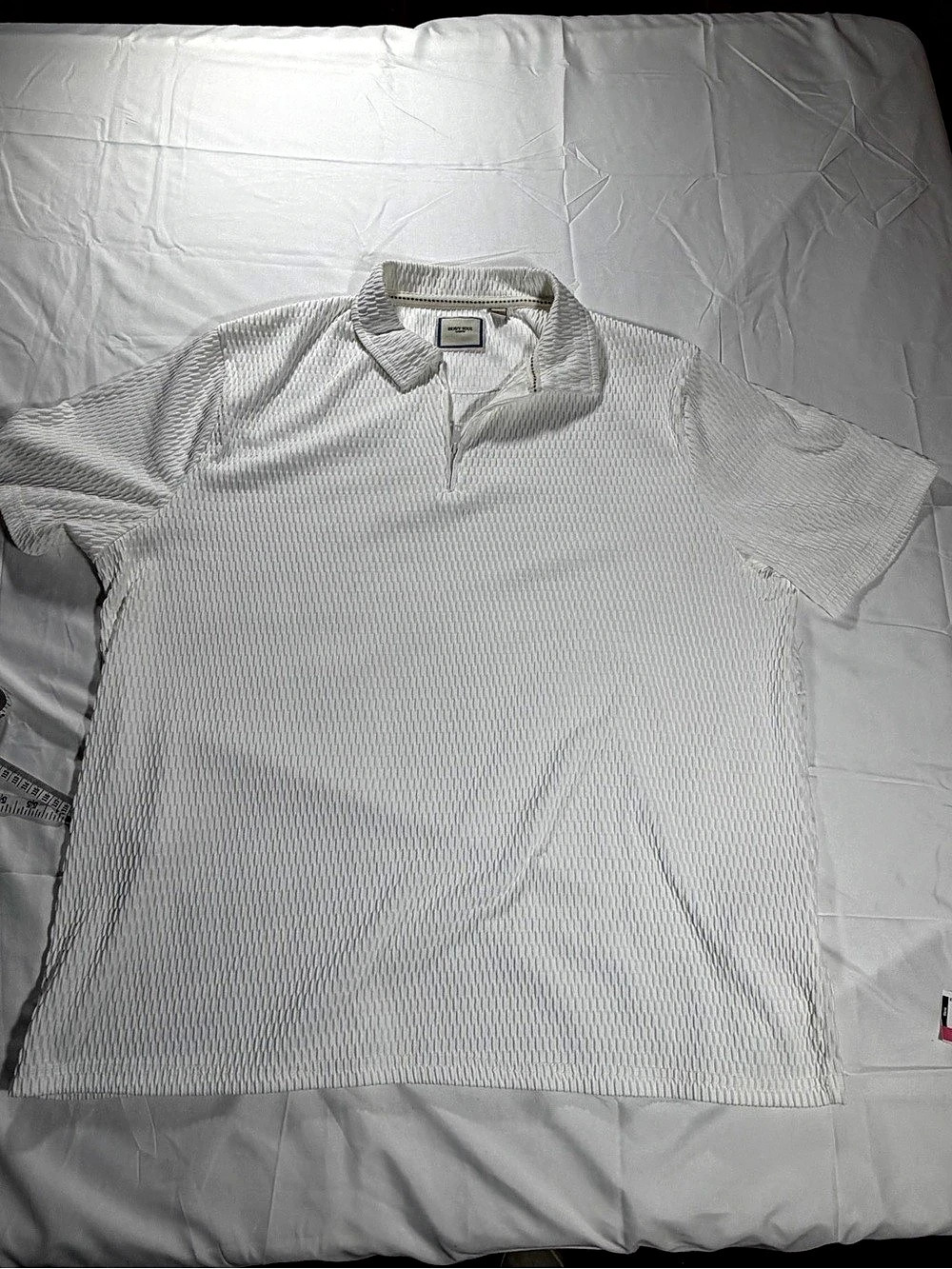 Brave Soul London Men's White Textured Knit Short Sleeve Polo Shirt London